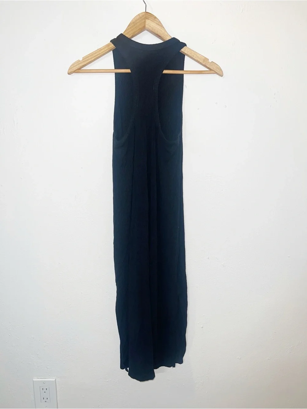 Abercrombie & Fitch Black Ribbed Sleeveless Maxi Dress with Double Slit